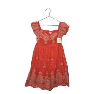 Coco + Jaimeson Orange Eyelet Mini Dress. New with tag size small
